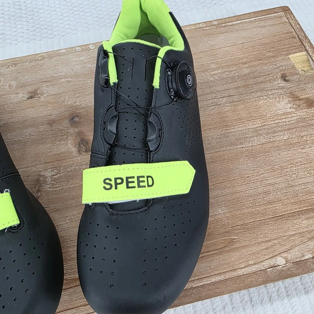 Speed Road Cycling Shoes Mens 8 Womens 10 Black Neon Green 3-Bolt Bike Shoes